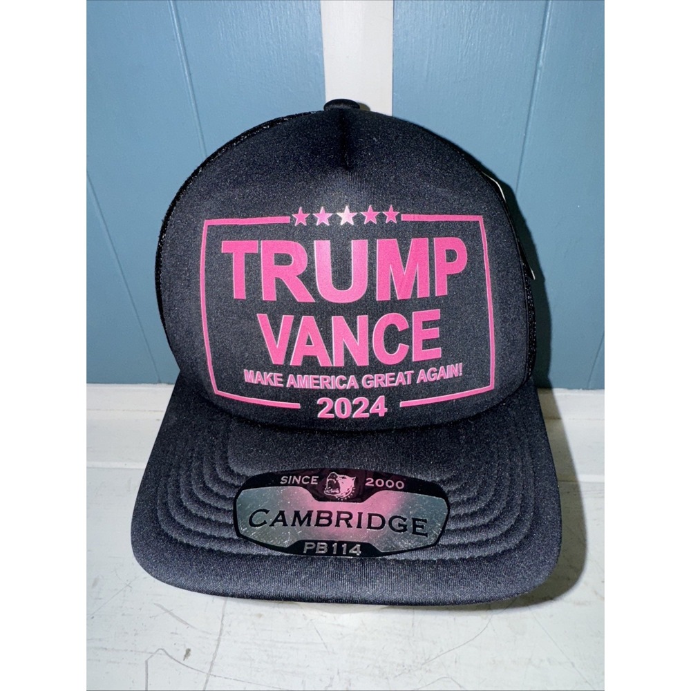 Cambridge TRUMP VANCE 2024 SnapBack Trucker Mesh Hat Black Hot Pink Print NWT